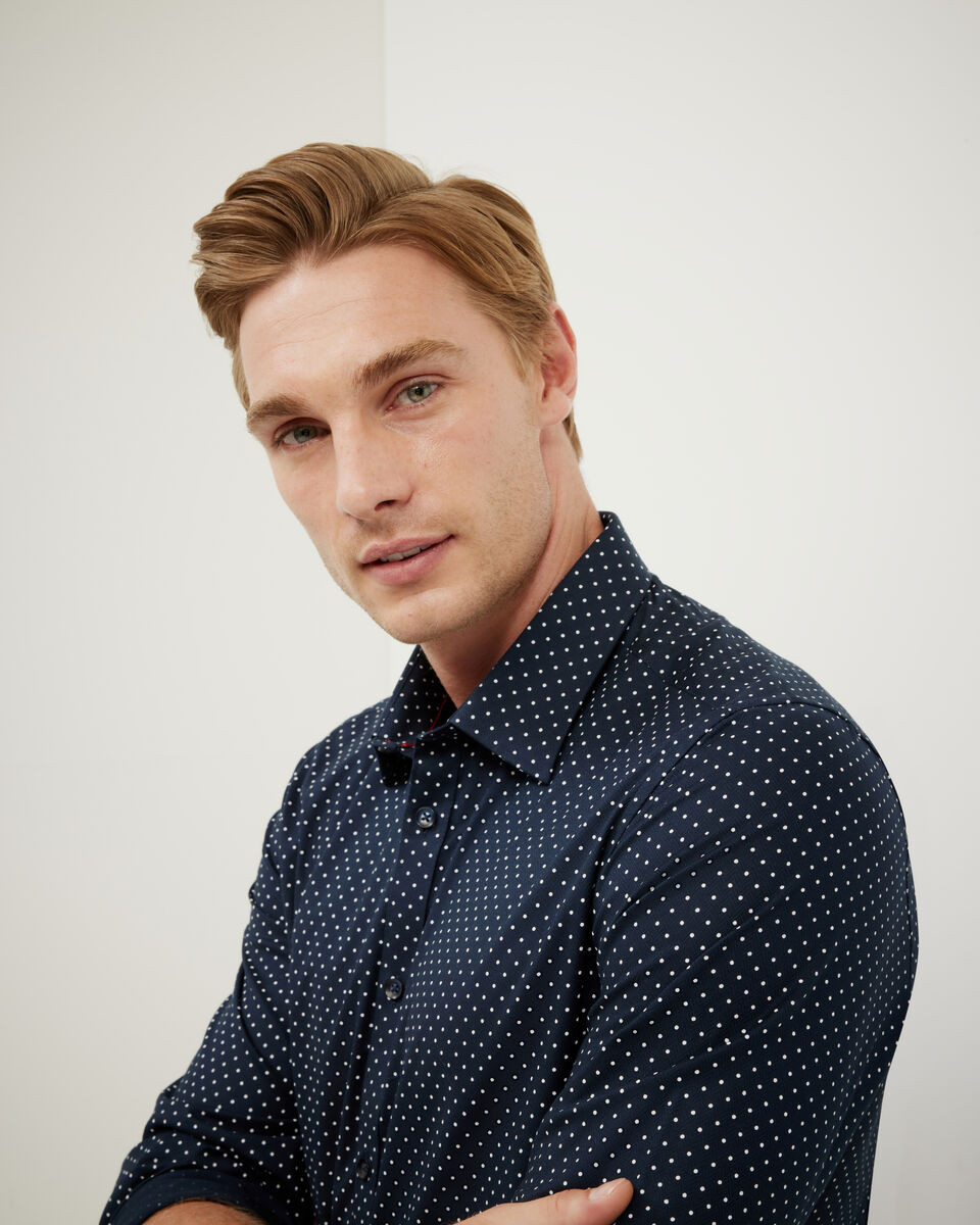 Polka Dot Print Long Sleeve Shirt, Navy Polka Dot Print Long Sleeve Shirt, Navy, hi-res